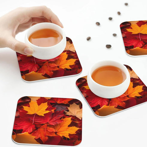 Nameapo Set 6 Autumn Fall Leaves Coasters for Drinks Leather Coasters of for Coffee Table for Housewarming Kitchen Bar