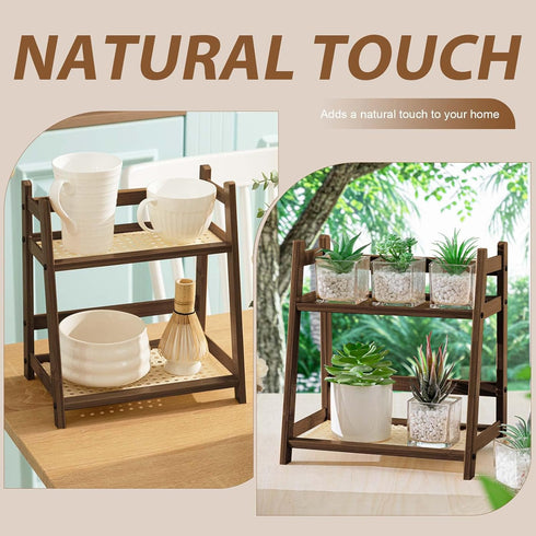 1 2 Countertop Display(Brown,10.2 Inch) Yalikop Pcs Tier Matcha Station Shelf Bamboo Coffee Mug Stand Storage Rack