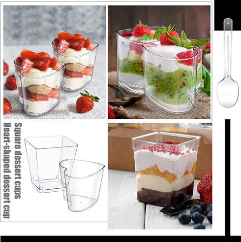 300 Pack 5oz Funtery Mini Dessert Cups with Spoons, Reusable Clear Plastic Yogurt Parfait & Appetizer Shooter Cups