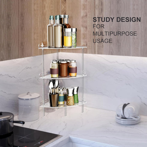 3 Bakzon Corner Shower Caddy, Tier Acrylic Shower Organizer Corner for Inside Shower, Rustproof Floor Standing Shower