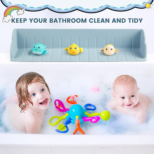 Annana Bathtub Splash Guard for Tub, Silicone Bathtub Caddy Tray with Play Shelf, Kids Bath Tub Shelf and Organizer