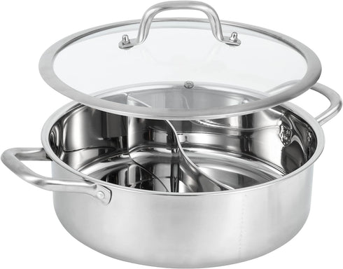 MyLifeUNIT Shabu Shabu Pot, 4.5 Qt 304 Stainless Steel Hot Pot with Divider, 11.8 Inches Soup Cookware