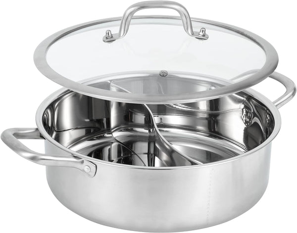 MyLifeUNIT Shabu Shabu Pot, 4.5 Qt 304 Stainless Steel Hot Pot with Divider, 11.8 Inches Soup Cookware