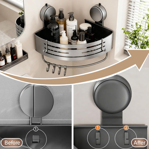 Structoline Caddy(1-Pack No-Drilling Corner Suction Cup Shower Gray),Rust-Proof and Durable Bathroom Organizer