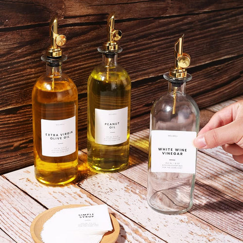 500ml, Set 2 Molimoli Oil and Vinegar Dispenser with Metal Pour Spout, Weighted Pourer, Glass Bottle Dispenser