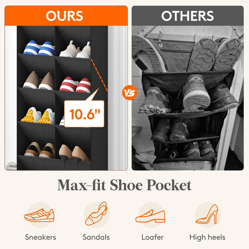 6 11 Closet, 12 Lifewit Tier Over the Door Shoe Organizer with Large Deep Pockets, Fabric Hanging Shoes Shelf for Dorm