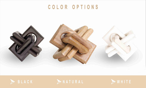 Boho Wooden Chain Links Decorative Object for Coffee Table & Shelf | Handmade Mango Wood Knot Sculpture Rustic Modern