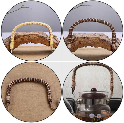 Cabilock 4pcs Teapot Handle Ceramic Decked Accessories, Japanese Decorative Kettle Handles, Rattan Pot Handle Rural