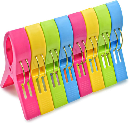 JABINCO Beach Towel Clips - Plastic Chair Clips Towel Holder (Pack of 8) in Yellow, Blue, Green, Red