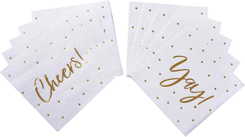 100 Pack Cocktail Napkins, Includes 2 Designs, Perfect for Weddings, Birthdays, New Year Party Supplies