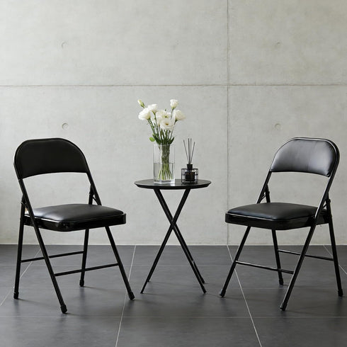 Simple Deluxe 2 Pack Portable Padded Folding Chairs, Leather Upholstered Seat Pad