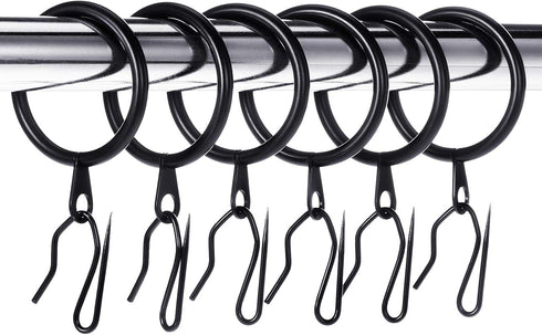 Hotop 30 Pcs Metal Drapery Curtain Rings - 0.98/1.26/1.65 inch Interior Diameter with 30 Pcs Drapery Pin Hooks (Black)
