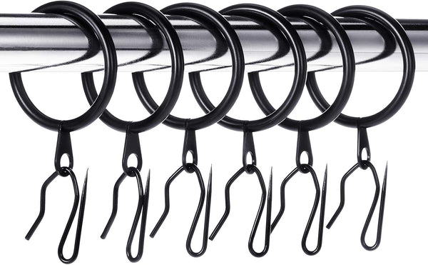 Hotop 30 Pcs Metal Drapery Curtain Rings - 0.98/1.26/1.65 inch Interior Diameter with 30 Pcs Drapery Pin Hooks (Black)