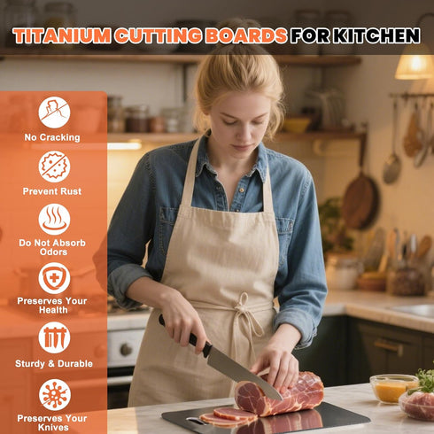 Arvion 100% 13.4" 9" Titanium Cutting Board for Kitchen, Pure Titanium Cutting Board, Double Sided Food-Grade Metal