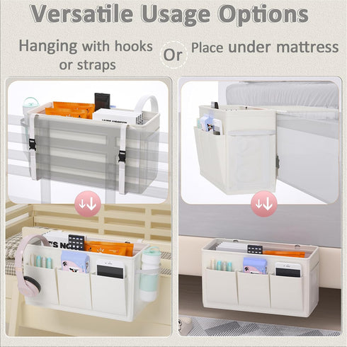 6 2pcs) Edudif Dual-purpose Bedside Caddy Bedside Organizer, Bed Caddy with Pockets, Versatile Bedside Storage Solution