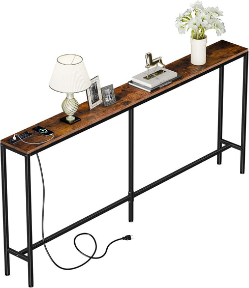 Nouva 70 Inch Narrow Console Table with Outlet, Sofa Table with Charging Station,