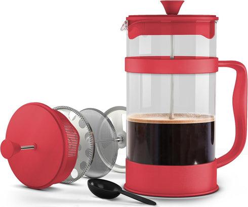 Utopia Kitchen 12 Ounce French Press Coffee Maker, Heat Resistant Borosilicate Coffee Pot for Camping Travel Gifts, Red
