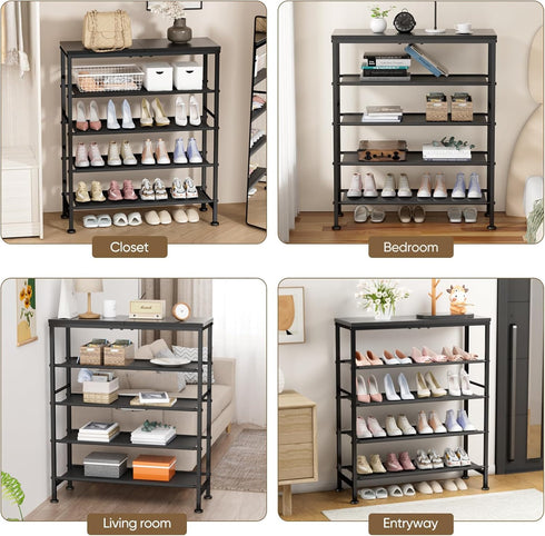 5 Closet,Industrial, Mavivegue Metal Shoe Rack, Tier Shoe Organizer with MDF Board and Non-Woven Fabric, Shoe Rack