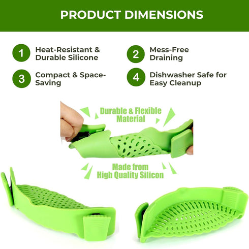 Performore Compact Universal Silicone Snap-On Pot Strainer – Heat-Resistant Clip-On Food Colander, BPA-Free