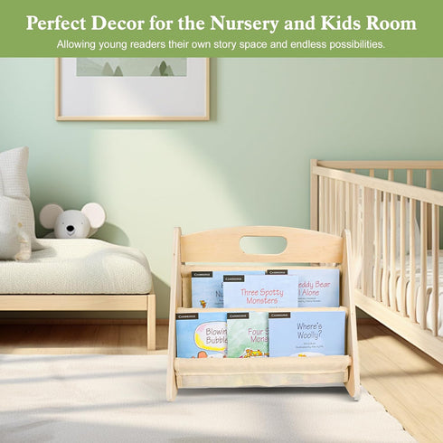 AZSKY Double-Sided Toddler Bookshelf for Kids, Montessori Bookshelf to Display Books, Sling Book Rack Organizer