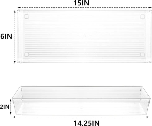 Backerysupply 4 Pack Storage Bins - Clear Plastic Organizers for Bathroom, Makeup, Vanity, Kitchen Utensils