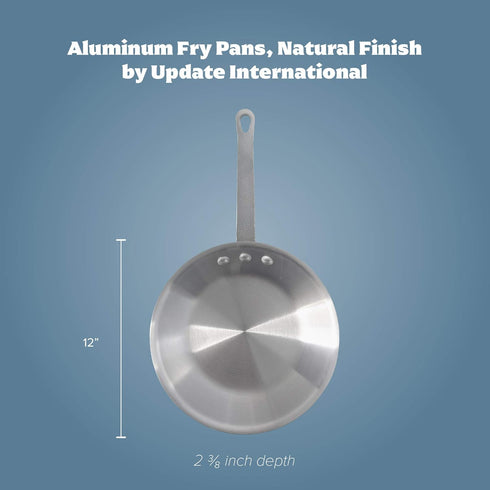 Update International Aluminum Fry Pan, 12in Uncoated, Silver