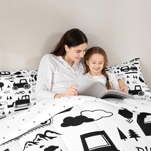 Set Set Set Set 1 Feelyou Construction Bedding Twin Size Equipment Trucks Comforter for Kids Boys Girls Decor Cartoon