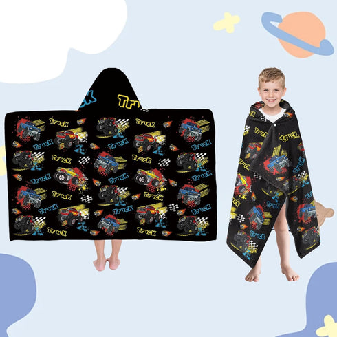 50" 30", Truck Hooded Towels for Kids - Truck Kids Hooded Bath Towels, Trucks Towel with Hood for Boys, Soft
