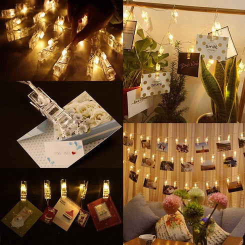 Dopheuor LED Photo Clip Copper String Lights, Warm Yellow Fairy Lights for Hang Pictures Cards Bedroom Decor
