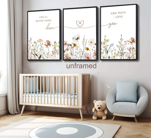 JBZDD 3Pcs Unframed12x16in Wildflower Nursery Wall Art Boho Botanical Flower Sentences Posters Girl Nurseries Print