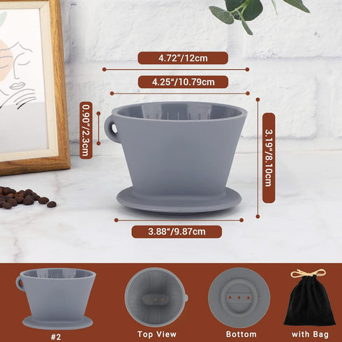 Segarty Silicone Collapsible Coffee Dripper, 1 Set Gray Pour Over Coffee Maker, Reusable Coffee Filter Cone