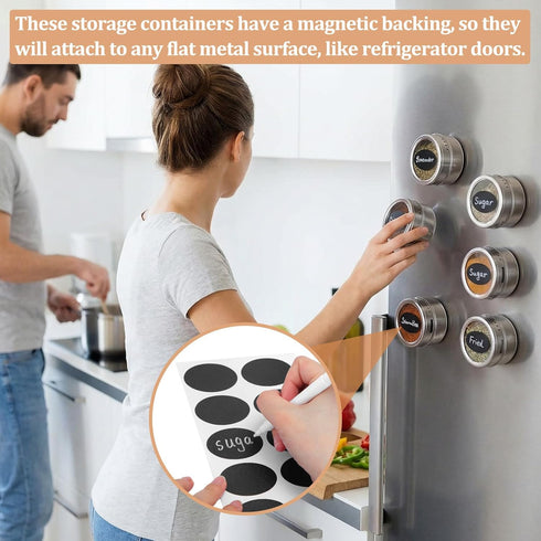 CHENGU 18 Pack 3 oz Magnetic Spice Jars for Refrigerator Magnetic Spice Containers Stainless Steel Seasoning Tins
