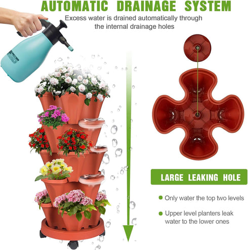 5 Vertical Strawberry Planter Tier Stackable Tower Herb Planters Stacking Outdoor Garden Planters Pot With Tools Mover