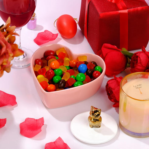 WHJY Cute Heart Shaped Bowls, Red Candy Dish for Valentines Day and Date Night