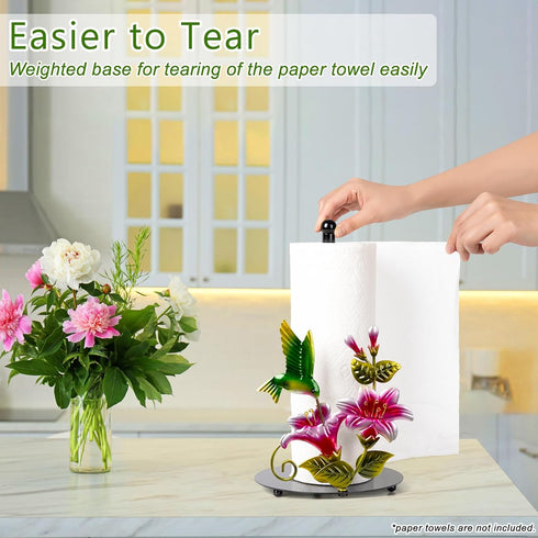 Hummingbird Countertop Hummingbird 3D Flower & Decor Paper Towel Roll Holder - Farmhouse Kitchen Decor and Accessories