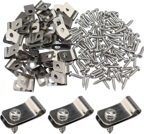 Wire Fence Clips 100 Pcs, Stainless Steel Fencing Mounting Clips with 100 Pcs Screws for 12-16 Gauge Welded Wire