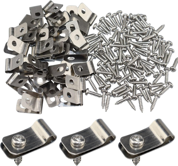 Wire Fence Clips 100 Pcs, Stainless Steel Fencing Mounting Clips with 100 Pcs Screws for 12-16 Gauge Welded Wire
