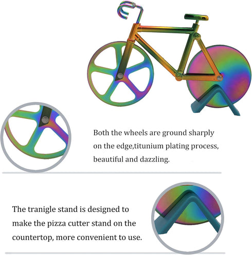 Stainless Steel Bicycle Pizza Cutter Wheel, Creative Pizza Knife with Pizza Shovel, Cool Kitchen Utensil (Rainbow)