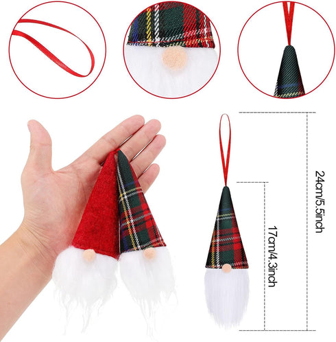 Skylety Gnome Ornaments Christmas Hanging Decor, Buffalo Plaid for Christmas Tree, Santa Gnome Plush Ornaments