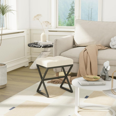 15.74" D11.81" W18.11" UHBD033Y YMYNY Vanity Stool, Linen Footrest Stool, Ottoman Bench with X-Shaped Metal Legs