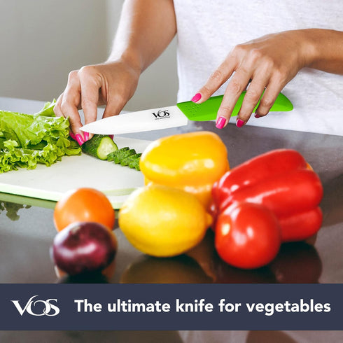 Vos Ceramic Paring Knife, 4 Inch Zirconia Blade with Sheath Cover, Green Handle for Kitchen