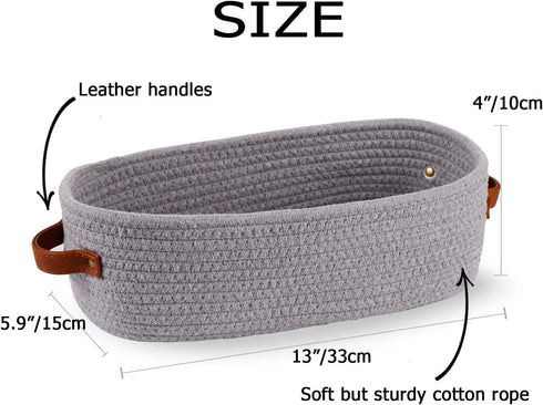 Cotton Rope Small Woven Storage Basket for Toilet Paper, Bathroom, 13"x5.9"x4", Gray