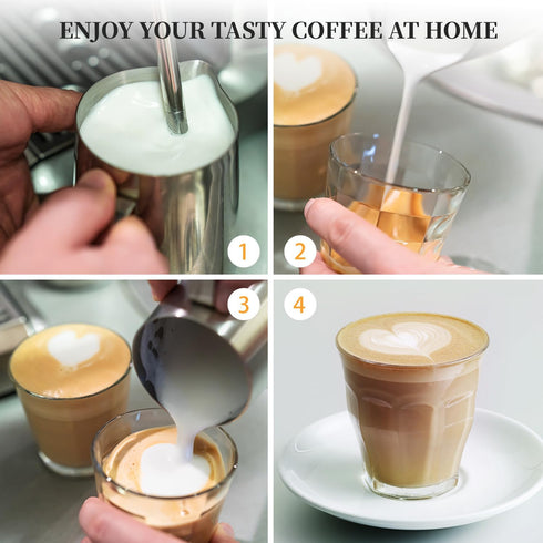 Milk Frothing Pitcher Jug, 350ml (12oz) Stainless Steel Cup for Espresso, Hot Chocolate, Foam Making