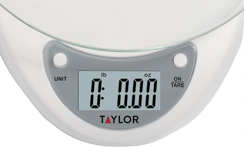 Taylor Digital Kitchen Scale with Glass Platform, Weighs up to 11 Pounds, White