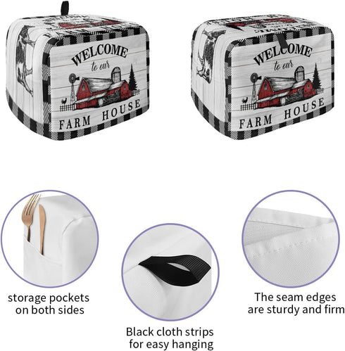 Welcome to Our Farm House Toaster Cover 4 Slice, Large Kitchen Appliance Covers, Black and White Checkered Toaster Oven Cover with Loop, Bread Machine Cover Polyester Dust Cover Protection