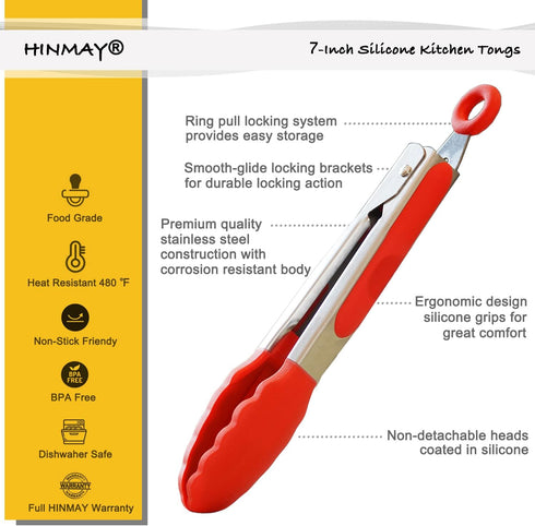 Mini Tongs with Silicone Tips, 7-Inch Serving Tongs, Set of 3 (Red, Blue, Green)