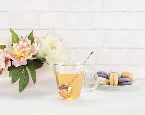 Pinky Up Heart Shaped Tea Ball, Reusable Loose Leaf Tea Infuser, Stainless Steel, Rose Gold