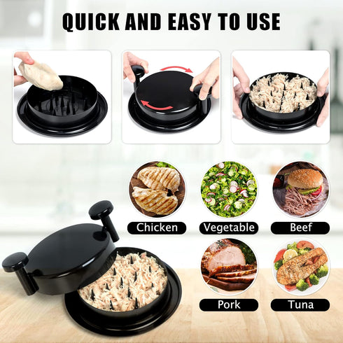 Chicken Shredder Tool Twist, Non-Skid Base Meat Shredder with Handles for Beef, Pork, and Chicken (Black)