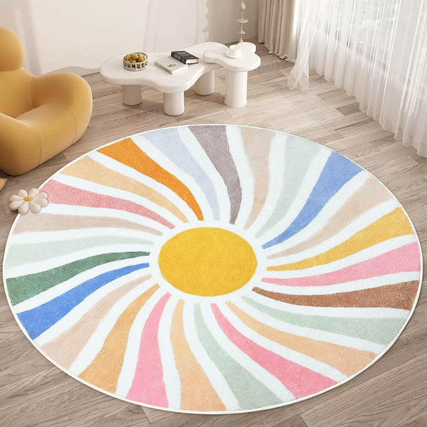 SKGULE Boho Kids Round Rug Colorful Sun Bohemia Round Kid Area Rug for