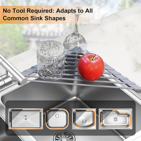 Counter Corner Sink Caddy Kitchen Sink Organizer, Silicone Wrapped Triangle Roll Up Dish Drying Rack Over Sink Drainer
